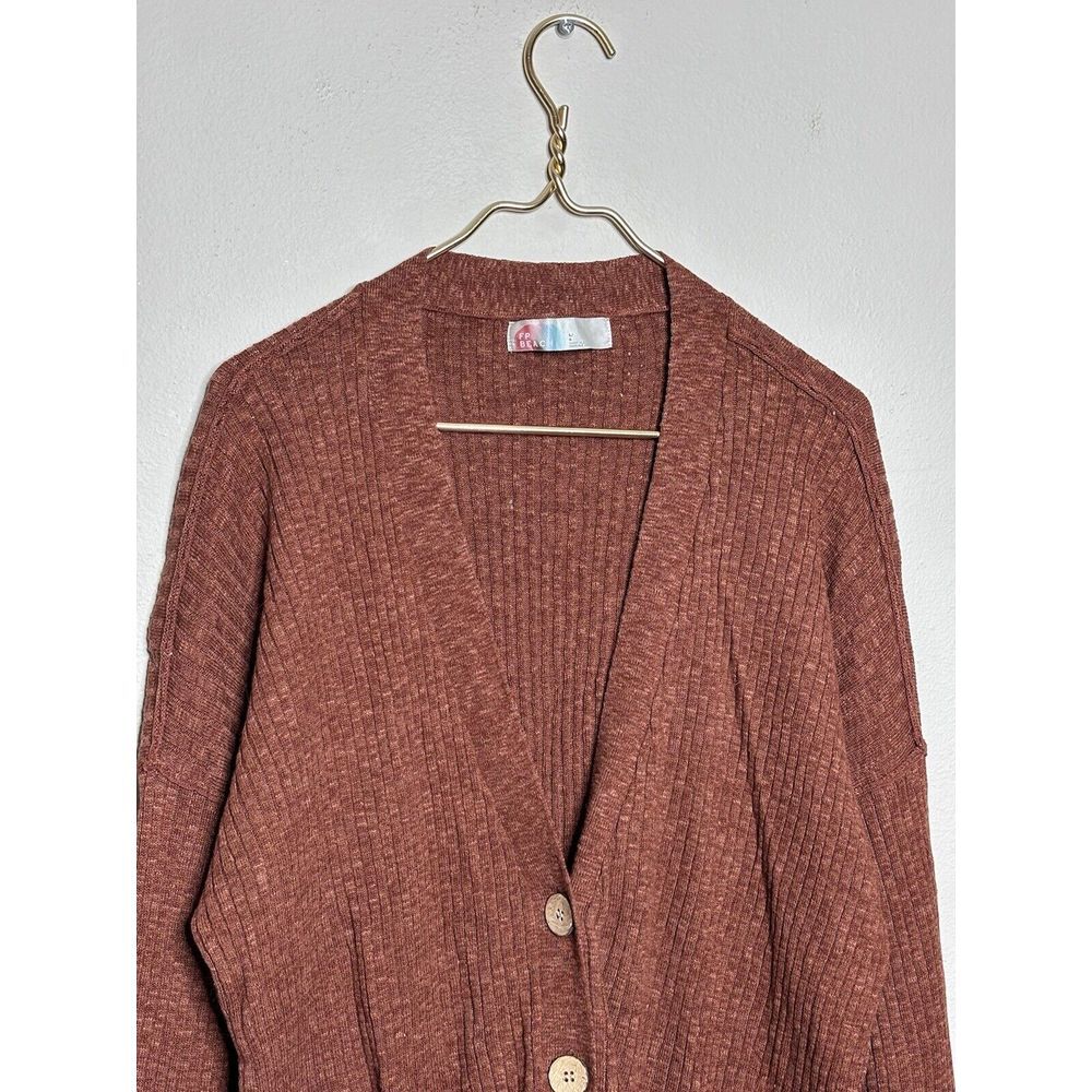 Free People Rust Red Ribbed Button-Up Cardigan - Picture 3 of 5